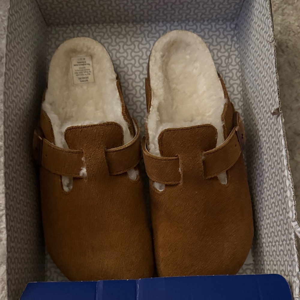 Birkenstock Brown Mules with Cream Lining